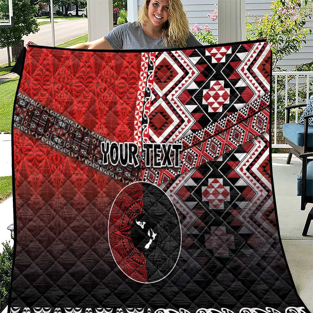 Personalised Aotearoa and Tonga Together Quilt Manaia and Tongan Tribal Cross - Taniko and Ngatu Art Tattoo LT03 Red - Polynesian Pride