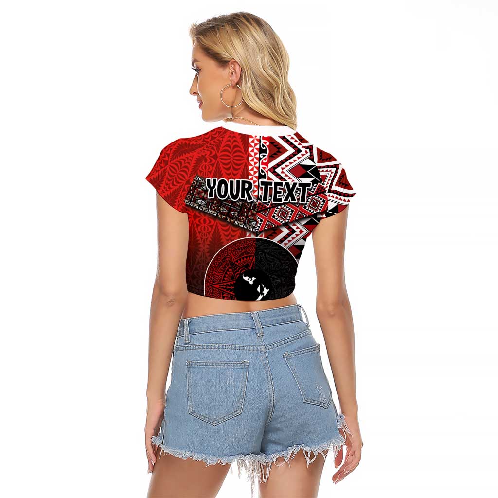 Personalised Aotearoa and Tonga Together Raglan Cropped T Shirt Manaia and Tongan Tribal Cross - Taniko and Ngatu Art Tattoo LT03 - Polynesian Pride
