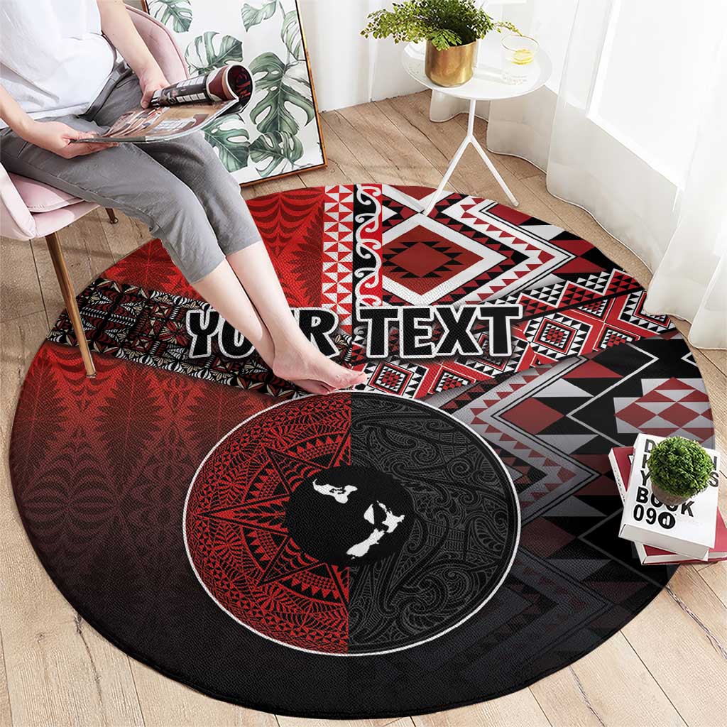 Personalised Aotearoa and Tonga Together Round Carpet Manaia and Tongan Tribal Cross - Taniko and Ngatu Art Tattoo LT03 - Polynesian Pride
