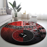 Personalised Aotearoa and Tonga Together Round Carpet Manaia and Tongan Tribal Cross - Taniko and Ngatu Art Tattoo LT03 - Polynesian Pride
