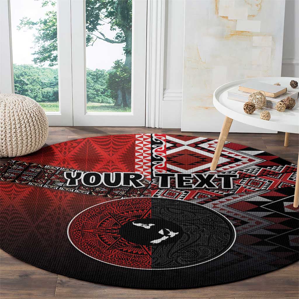 Personalised Aotearoa and Tonga Together Round Carpet Manaia and Tongan Tribal Cross - Taniko and Ngatu Art Tattoo LT03 - Polynesian Pride
