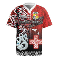 Personalised Aotearoa and Tonga Together Rugby Jersey Manaia and Tongan Tribal Cross - Taniko and Ngatu Art Tattoo LT03 Red - Polynesian Pride
