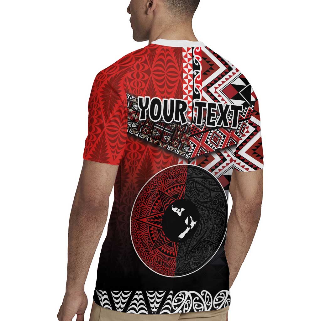 Personalised Aotearoa and Tonga Together Rugby Jersey Manaia and Tongan Tribal Cross - Taniko and Ngatu Art Tattoo LT03 - Polynesian Pride