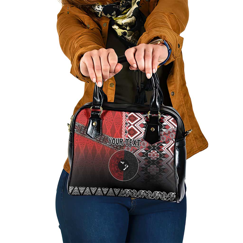 Personalised Aotearoa and Tonga Together Shoulder Handbag Manaia and Tongan Tribal Cross - Taniko and Ngatu Art Tattoo LT03 One Size Red - Polynesian Pride