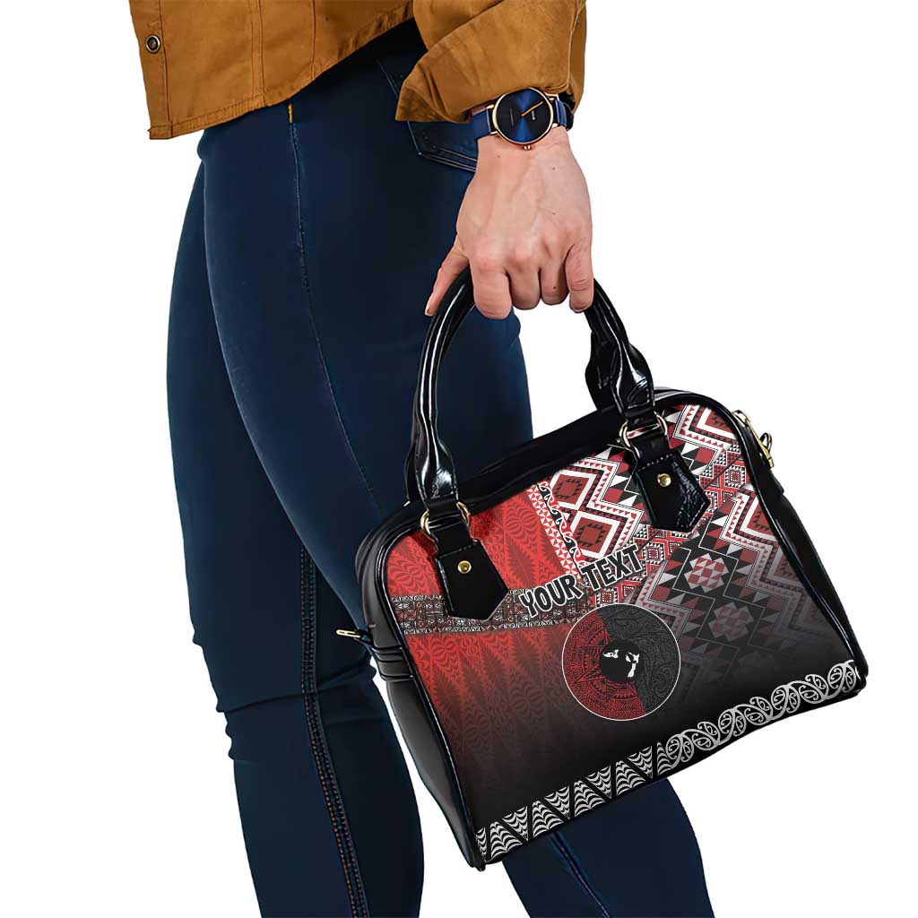 Personalised Aotearoa and Tonga Together Shoulder Handbag Manaia and Tongan Tribal Cross - Taniko and Ngatu Art Tattoo LT03 - Polynesian Pride