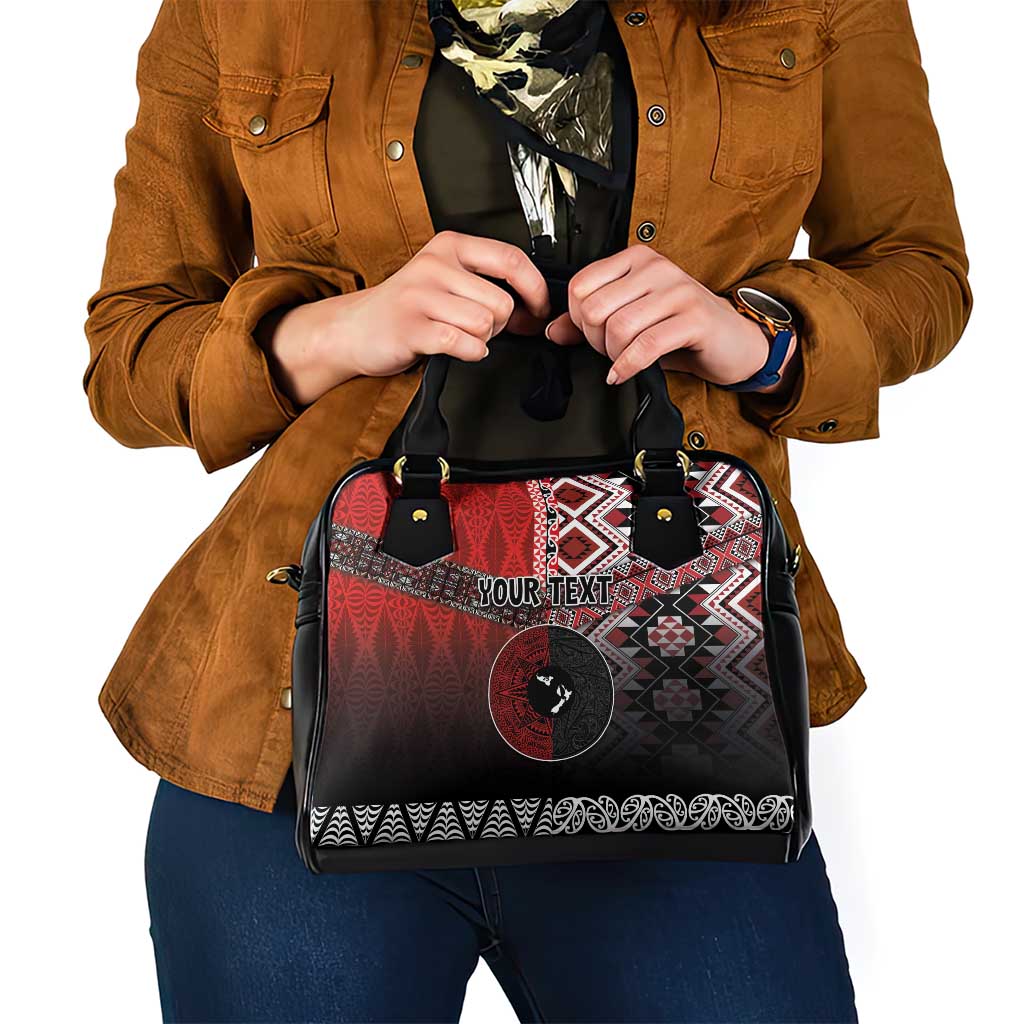 Personalised Aotearoa and Tonga Together Shoulder Handbag Manaia and Tongan Tribal Cross - Taniko and Ngatu Art Tattoo LT03 - Polynesian Pride