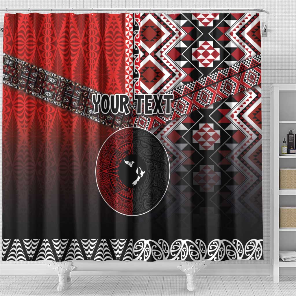 Personalised Aotearoa and Tonga Together Shower Curtain Manaia and Tongan Tribal Cross - Taniko and Ngatu Art Tattoo LT03 - Polynesian Pride