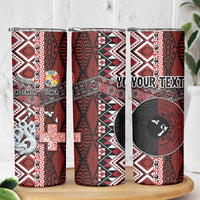 Personalised Aotearoa and Tonga Together Skinny Tumbler Manaia and Tongan Tribal Cross - Taniko and Ngatu Art Tattoo LT03 - Polynesian Pride