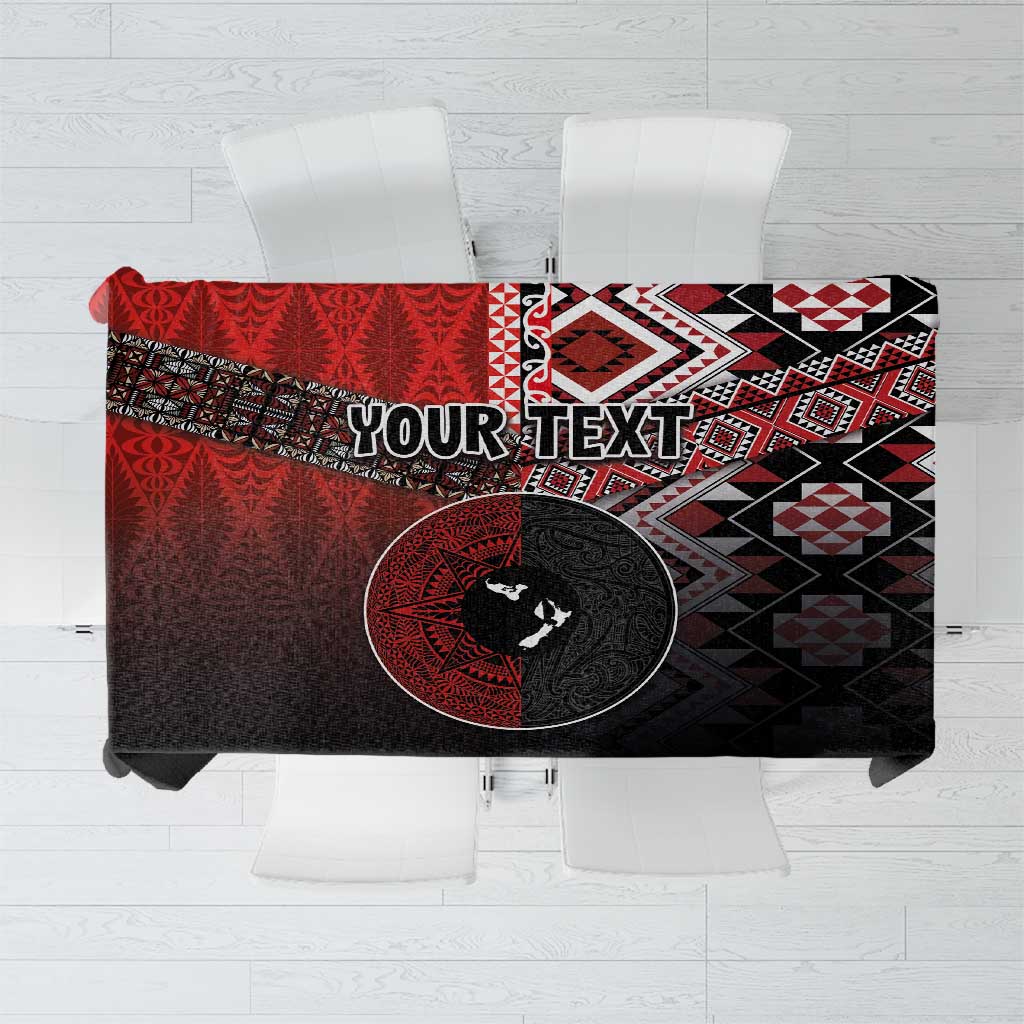 Personalised Aotearoa and Tonga Together Tablecloth Manaia and Tongan Tribal Cross - Taniko and Ngatu Art Tattoo LT03 Red - Polynesian Pride