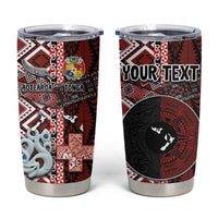 Personalised Aotearoa and Tonga Together Tumbler Cup Manaia and Tongan Tribal Cross - Taniko and Ngatu Art Tattoo LT03 Red - Polynesian Pride