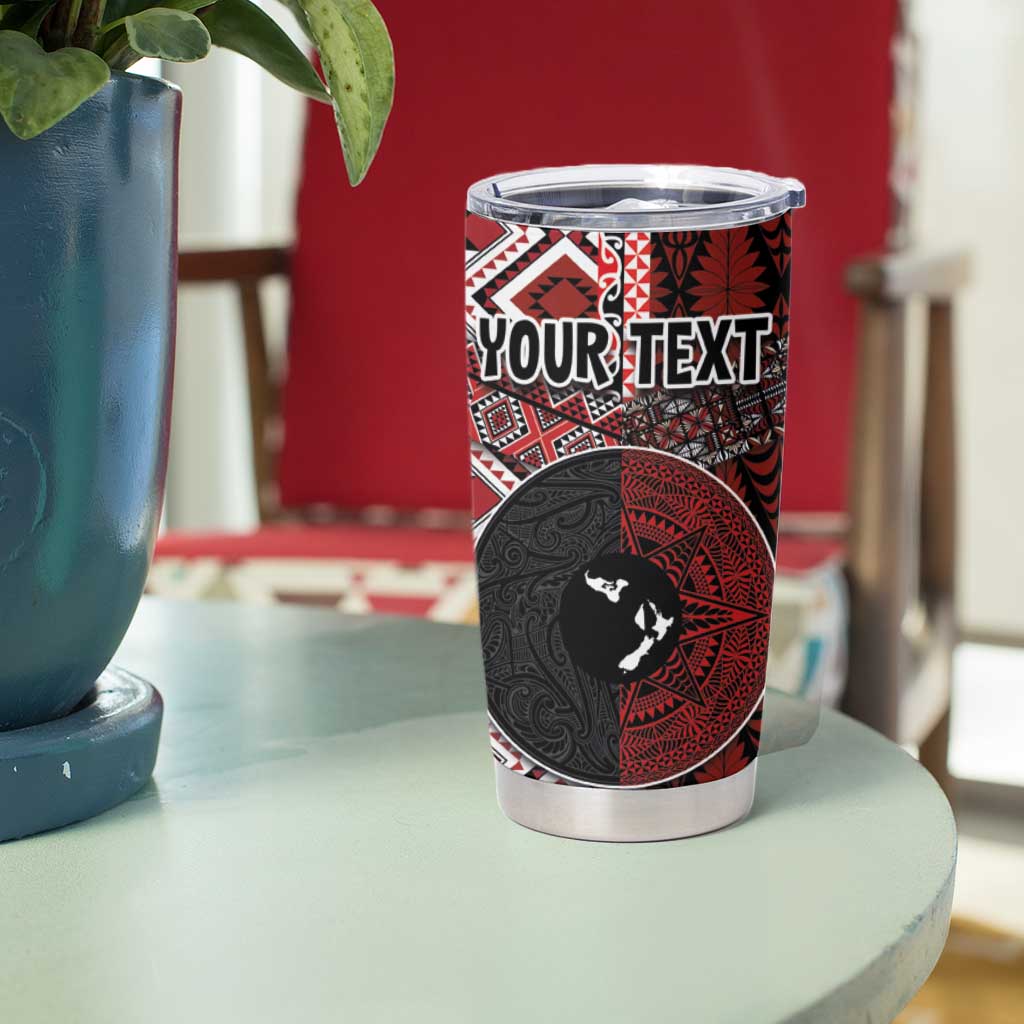 Personalised Aotearoa and Tonga Together Tumbler Cup Manaia and Tongan Tribal Cross - Taniko and Ngatu Art Tattoo LT03 - Polynesian Pride