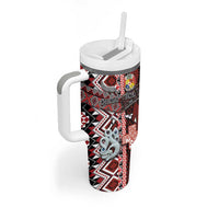 Personalised Aotearoa and Tonga Together Tumbler With Handle Manaia and Tongan Tribal Cross - Taniko and Ngatu Art Tattoo LT03 - Polynesian Pride