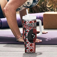 Personalised Aotearoa and Tonga Together Tumbler With Handle Manaia and Tongan Tribal Cross - Taniko and Ngatu Art Tattoo LT03 - Polynesian Pride