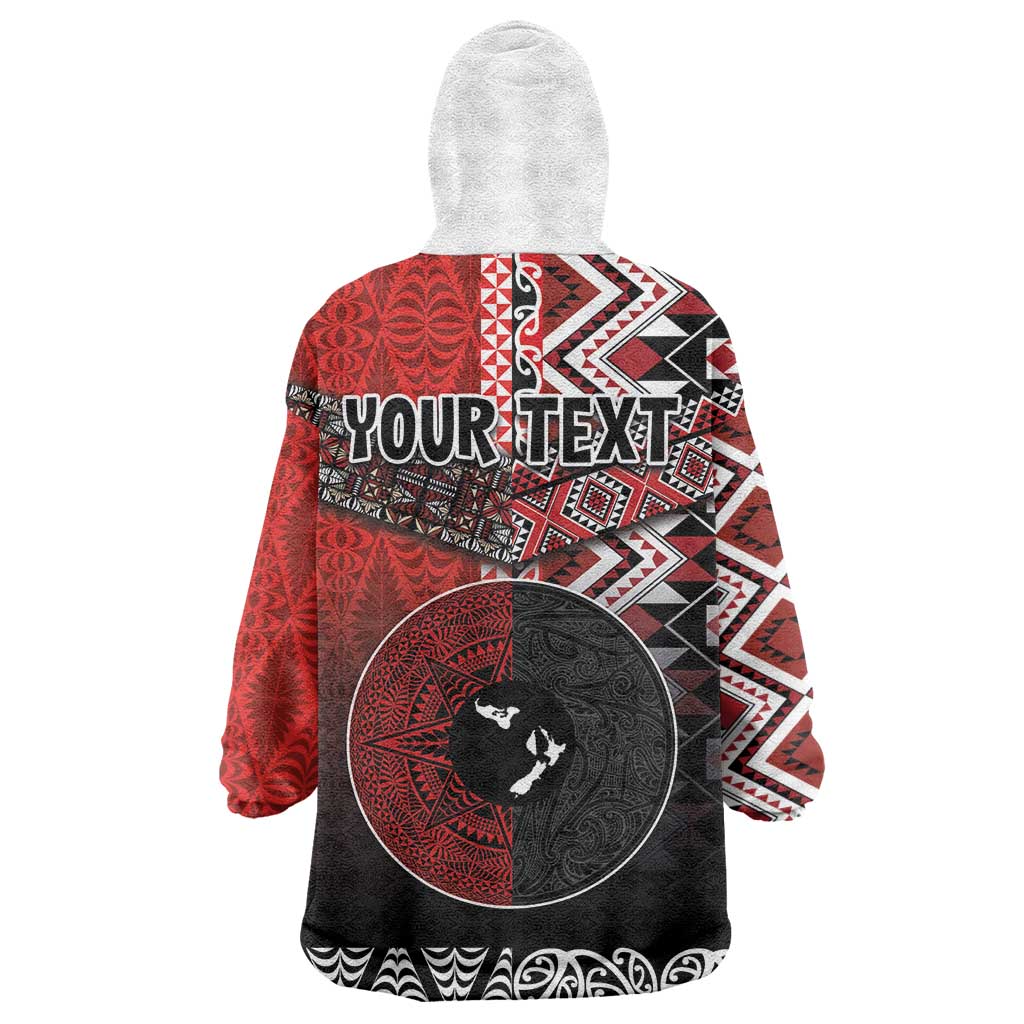 Personalised Aotearoa and Tonga Together Wearable Blanket Hoodie Manaia and Tongan Tribal Cross - Taniko and Ngatu Art Tattoo LT03 - Polynesian Pride