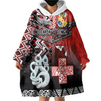 Personalised Aotearoa and Tonga Together Wearable Blanket Hoodie Manaia and Tongan Tribal Cross - Taniko and Ngatu Art Tattoo LT03 - Polynesian Pride
