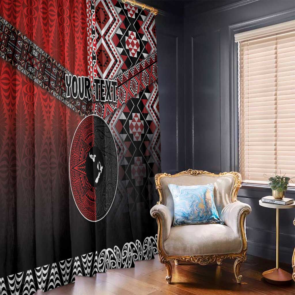 Personalised Aotearoa and Tonga Together Window Curtain Manaia and Tongan Tribal Cross - Taniko and Ngatu Art Tattoo LT03 - Polynesian Pride