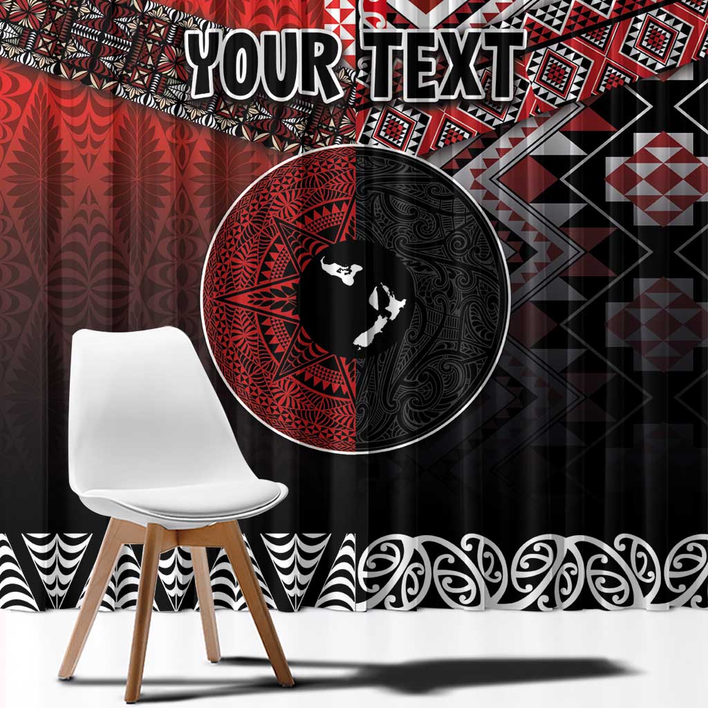 Personalised Aotearoa and Tonga Together Window Curtain Manaia and Tongan Tribal Cross - Taniko and Ngatu Art Tattoo LT03 - Polynesian Pride