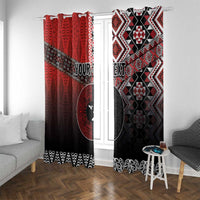 Personalised Aotearoa and Tonga Together Window Curtain Manaia and Tongan Tribal Cross - Taniko and Ngatu Art Tattoo LT03 With Grommets Red - Polynesian Pride