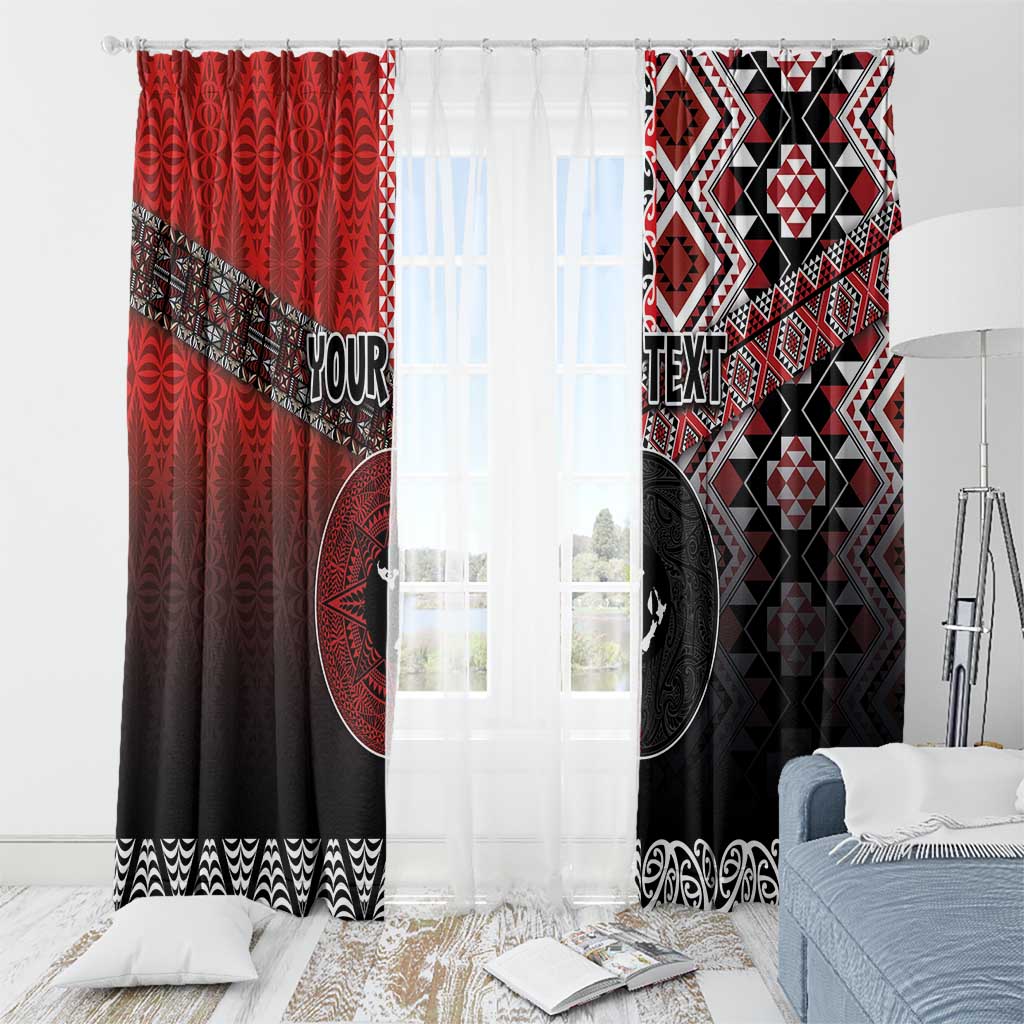 Personalised Aotearoa and Tonga Together Window Curtain Manaia and Tongan Tribal Cross - Taniko and Ngatu Art Tattoo LT03 - Polynesian Pride