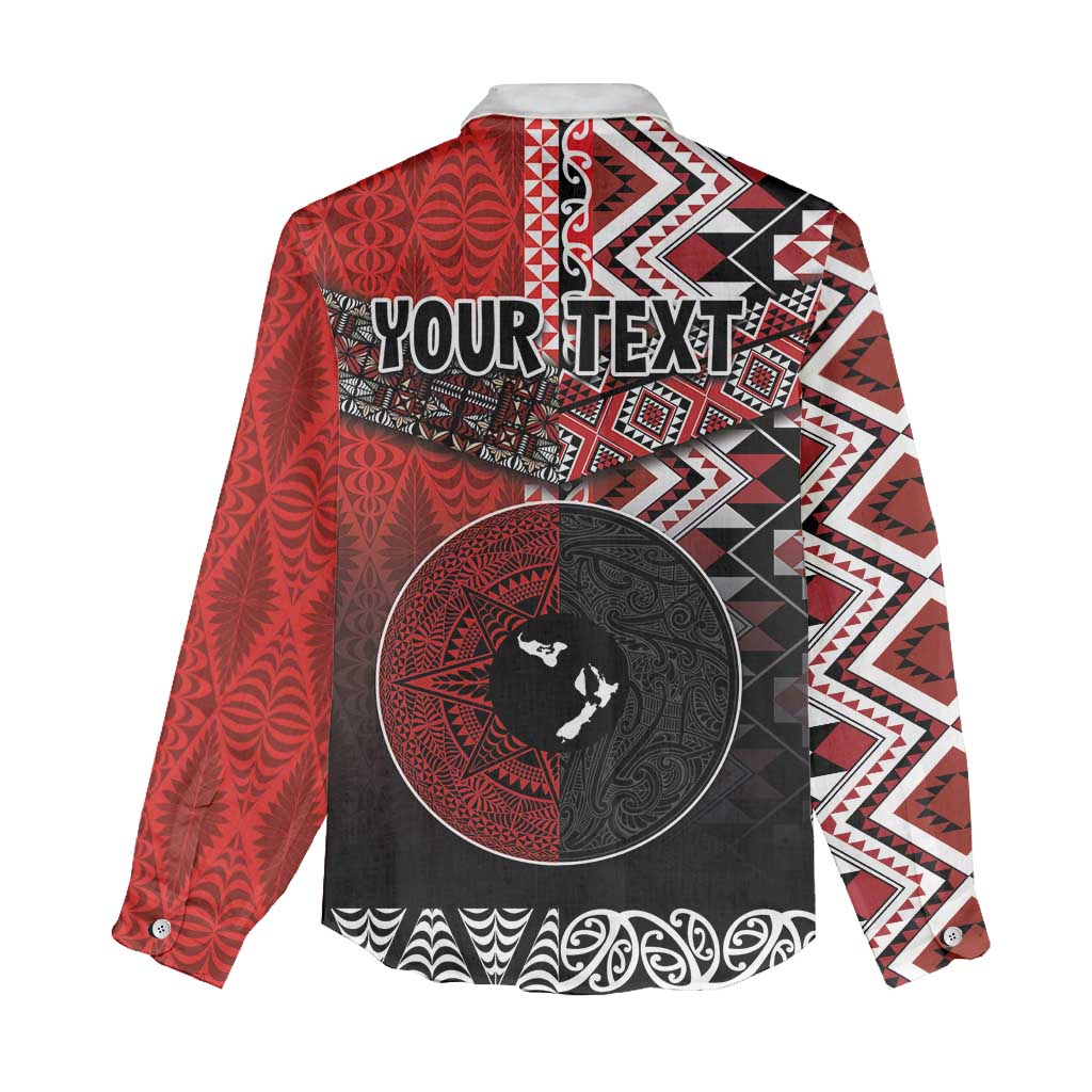 Personalised Aotearoa and Tonga Together Women Casual Shirt Manaia and Tongan Tribal Cross - Taniko and Ngatu Art Tattoo LT03 - Polynesian Pride