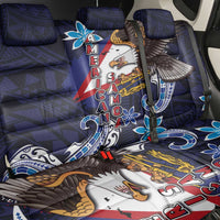 American Samoa Flag Day Back Car Seat Cover Bald Eagle with Uatogi and Fue - Polynesian and Floral Tribal Tattoo LT03 - Polynesian Pride