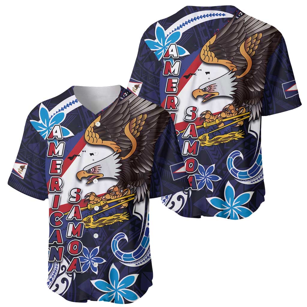 American Samoa Flag Day Baseball Jersey Bald Eagle with Uatogi and Fue - Polynesian and Floral Tribal Tattoo LT03 - Polynesian Pride
