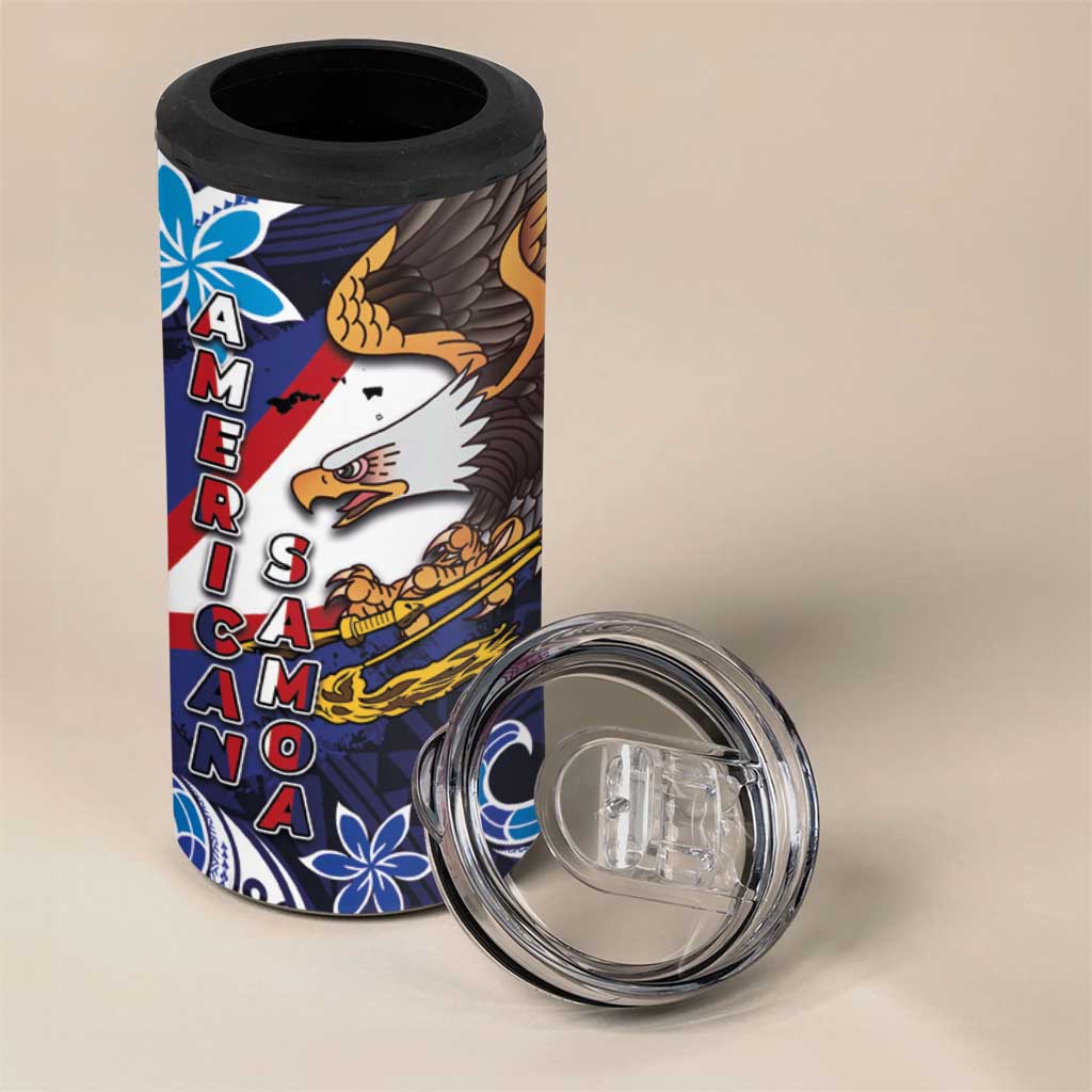 American Samoa Flag Day 4 in 1 Can Cooler Tumbler Bald Eagle with Uatogi and Fue - Polynesian and Floral Tribal Tattoo LT03 - Polynesian Pride
