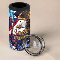 American Samoa Flag Day 4 in 1 Can Cooler Tumbler Bald Eagle with Uatogi and Fue - Polynesian and Floral Tribal Tattoo LT03 - Polynesian Pride