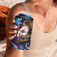 American Samoa Flag Day 4 in 1 Can Cooler Tumbler Bald Eagle with Uatogi and Fue - Polynesian and Floral Tribal Tattoo LT03 - Polynesian Pride