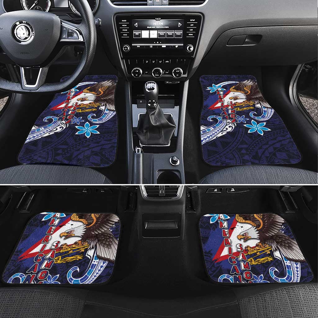 American Samoa Flag Day Car Mats Bald Eagle with Uatogi and Fue - Polynesian and Floral Tribal Tattoo LT03 Set 4pcs Navy - Polynesian Pride