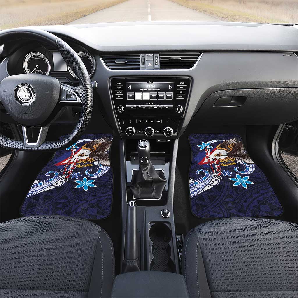 American Samoa Flag Day Car Mats Bald Eagle with Uatogi and Fue - Polynesian and Floral Tribal Tattoo LT03 Set 2pcs - Front Navy - Polynesian Pride