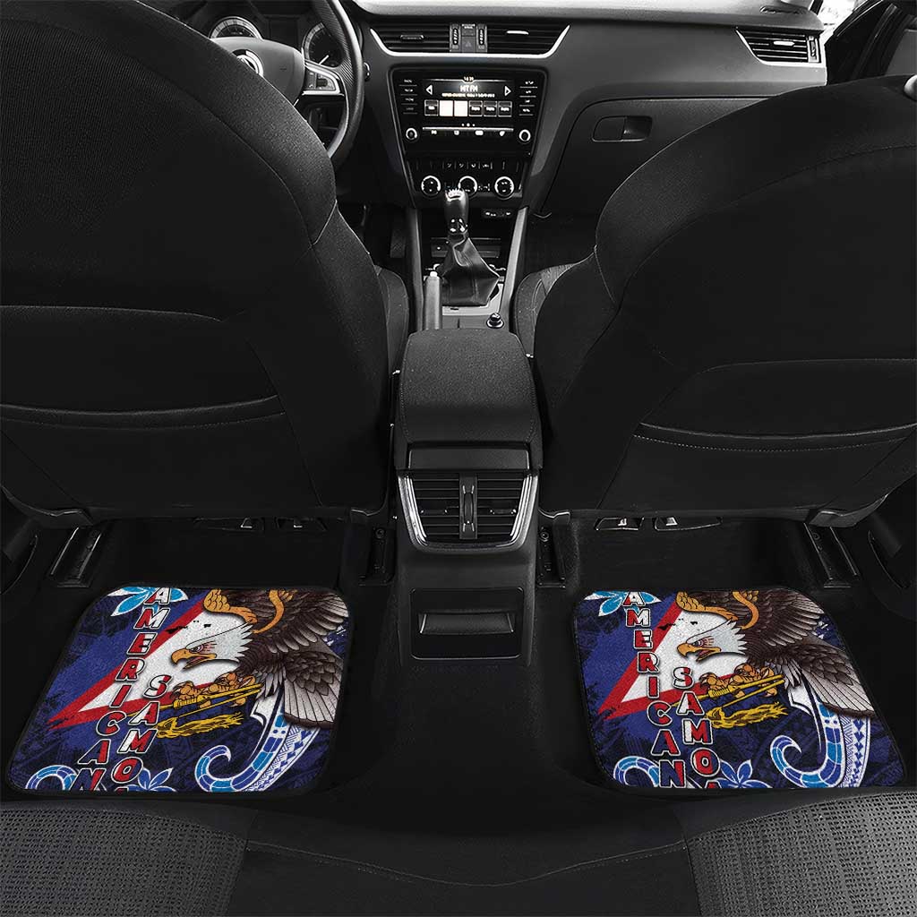American Samoa Flag Day Car Mats Bald Eagle with Uatogi and Fue - Polynesian and Floral Tribal Tattoo LT03 Set 2pcs - Back Navy - Polynesian Pride