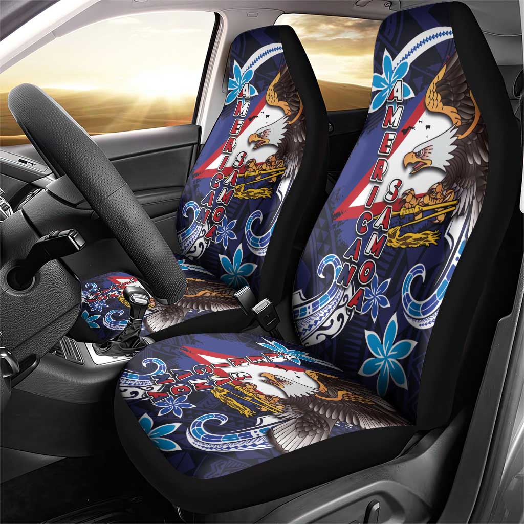 American Samoa Flag Day Car Seat Cover Bald Eagle with Uatogi and Fue - Polynesian and Floral Tribal Tattoo LT03 - Polynesian Pride