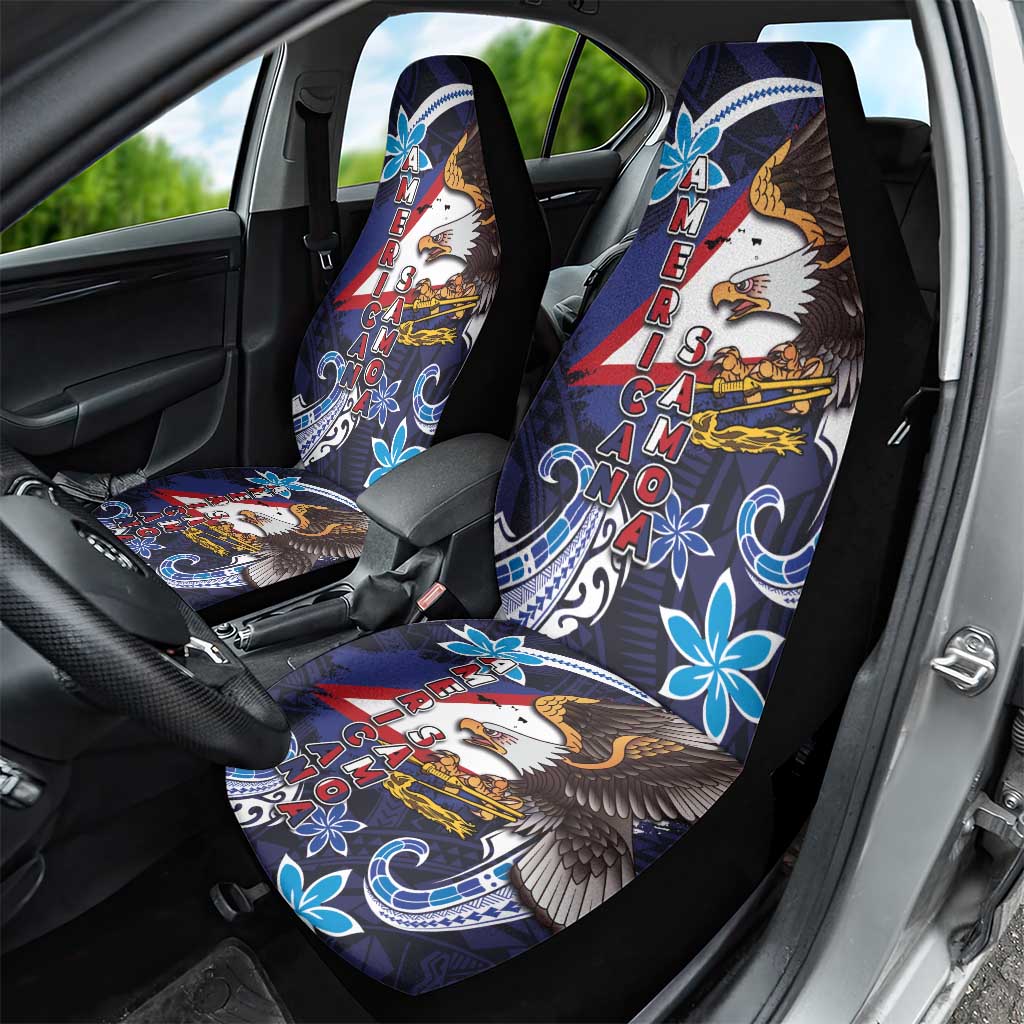 American Samoa Flag Day Car Seat Cover Bald Eagle with Uatogi and Fue - Polynesian and Floral Tribal Tattoo LT03 - Polynesian Pride