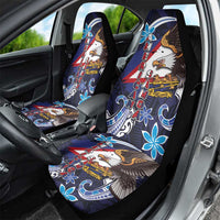 American Samoa Flag Day Car Seat Cover Bald Eagle with Uatogi and Fue - Polynesian and Floral Tribal Tattoo LT03 - Polynesian Pride