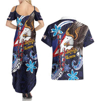 American Samoa Flag Day Couples Matching Summer Maxi Dress and Hawaiian Shirt Bald Eagle with Uatogi and Fue - Polynesian and Floral Tribal Tattoo LT03 - Polynesian Pride