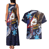 American Samoa Flag Day Couples Matching Tank Maxi Dress and Hawaiian Shirt Bald Eagle with Uatogi and Fue - Polynesian and Floral Tribal Tattoo LT03 - Polynesian Pride