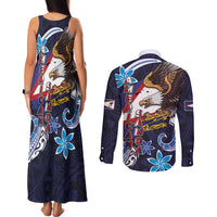 American Samoa Flag Day Couples Matching Tank Maxi Dress and Long Sleeve Button Shirt Bald Eagle with Uatogi and Fue - Polynesian and Floral Tribal Tattoo LT03 - Polynesian Pride