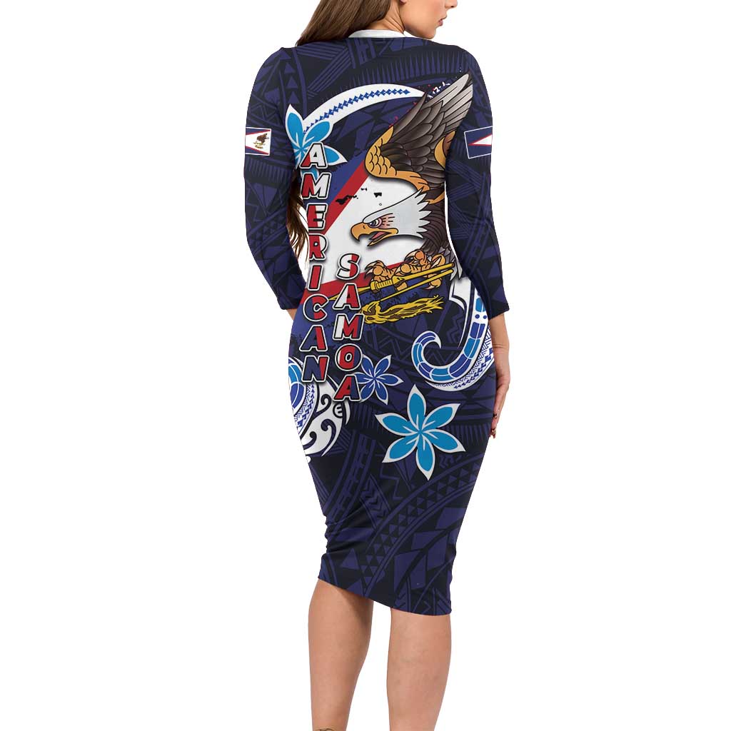 American Samoa Flag Day Family Matching Long Sleeve Bodycon Dress and Hawaiian Shirt Bald Eagle with Uatogi and Fue - Polynesian and Floral Tribal Tattoo LT03 - Polynesian Pride