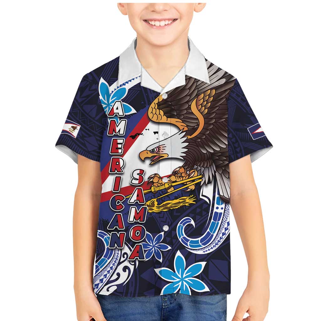American Samoa Flag Day Family Matching Mermaid Dress and Hawaiian Shirt Bald Eagle with Uatogi and Fue - Polynesian and Floral Tribal Tattoo LT03 Son's Shirt Navy - Polynesian Pride