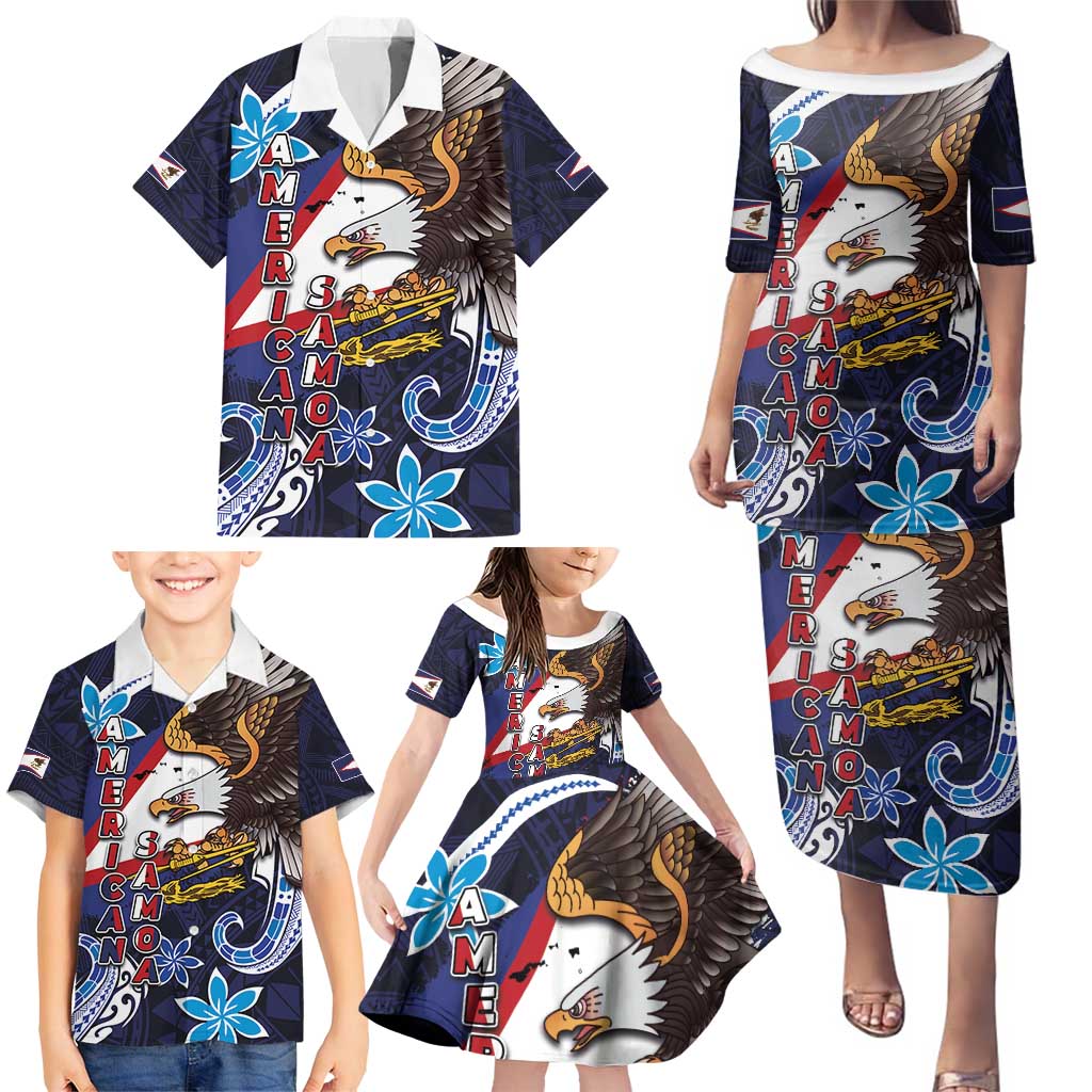 American Samoa Flag Day Family Matching Puletasi and Hawaiian Shirt Bald Eagle with Uatogi and Fue - Polynesian and Floral Tribal Tattoo LT03 - Polynesian Pride