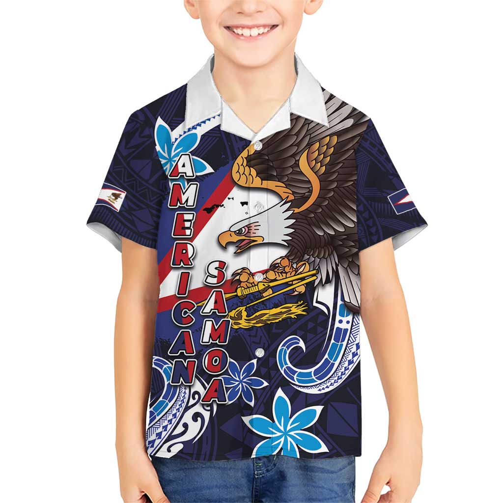 American Samoa Flag Day Family Matching Short Sleeve Bodycon Dress and Hawaiian Shirt Bald Eagle with Uatogi and Fue - Polynesian and Floral Tribal Tattoo LT03 Son's Shirt Navy - Polynesian Pride