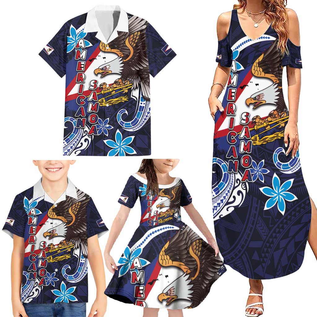 American Samoa Flag Day Family Matching Summer Maxi Dress and Hawaiian Shirt Bald Eagle with Uatogi and Fue - Polynesian and Floral Tribal Tattoo LT03 - Polynesian Pride