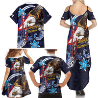 American Samoa Flag Day Family Matching Summer Maxi Dress and Hawaiian Shirt Bald Eagle with Uatogi and Fue - Polynesian and Floral Tribal Tattoo LT03 - Polynesian Pride