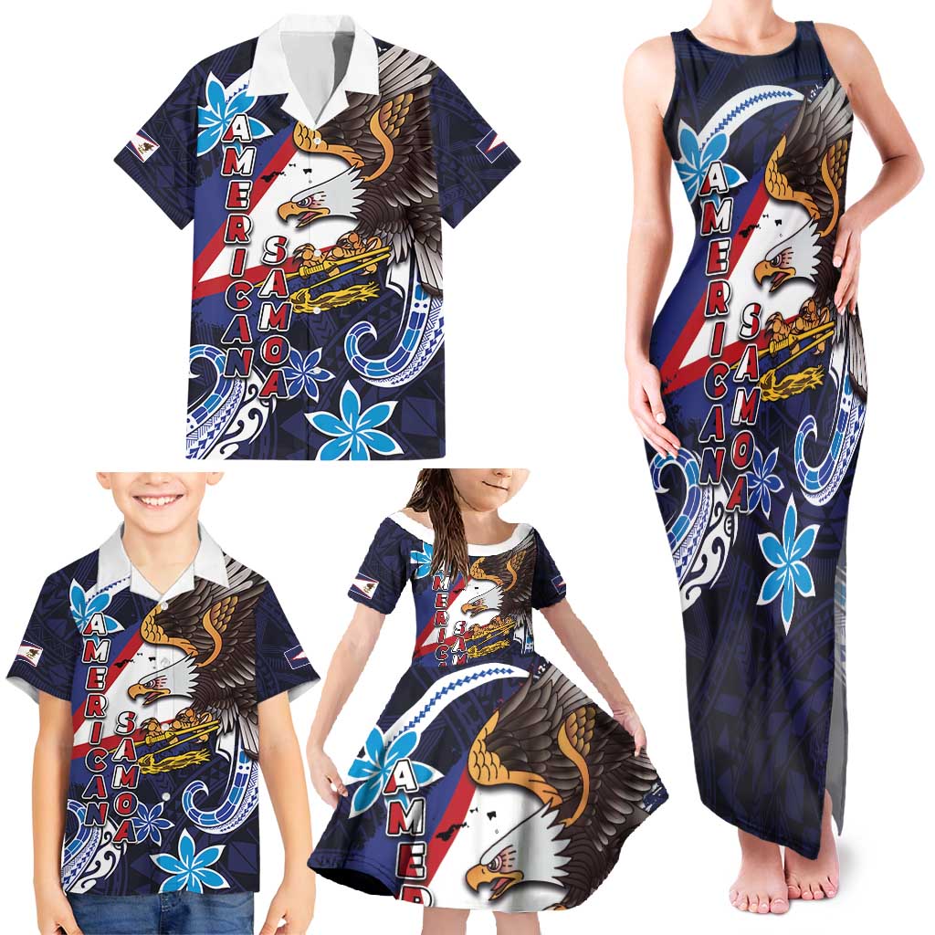 American Samoa Flag Day Family Matching Tank Maxi Dress and Hawaiian Shirt Bald Eagle with Uatogi and Fue - Polynesian and Floral Tribal Tattoo LT03 - Polynesian Pride