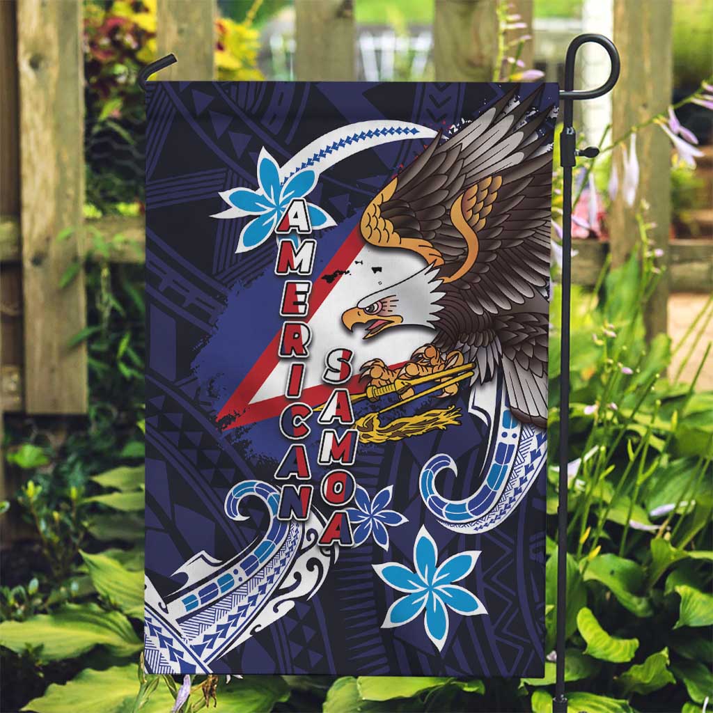 American Samoa Flag Day Garden Flag Bald Eagle with Uatogi and Fue - Polynesian and Floral Tribal Tattoo LT03 Garden Flag Navy - Polynesian Pride