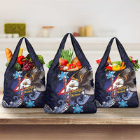 American Samoa Flag Day Grocery Bag Bald Eagle with Uatogi and Fue - Polynesian and Floral Tribal Tattoo LT03 3-pack One Size Navy - Polynesian Pride