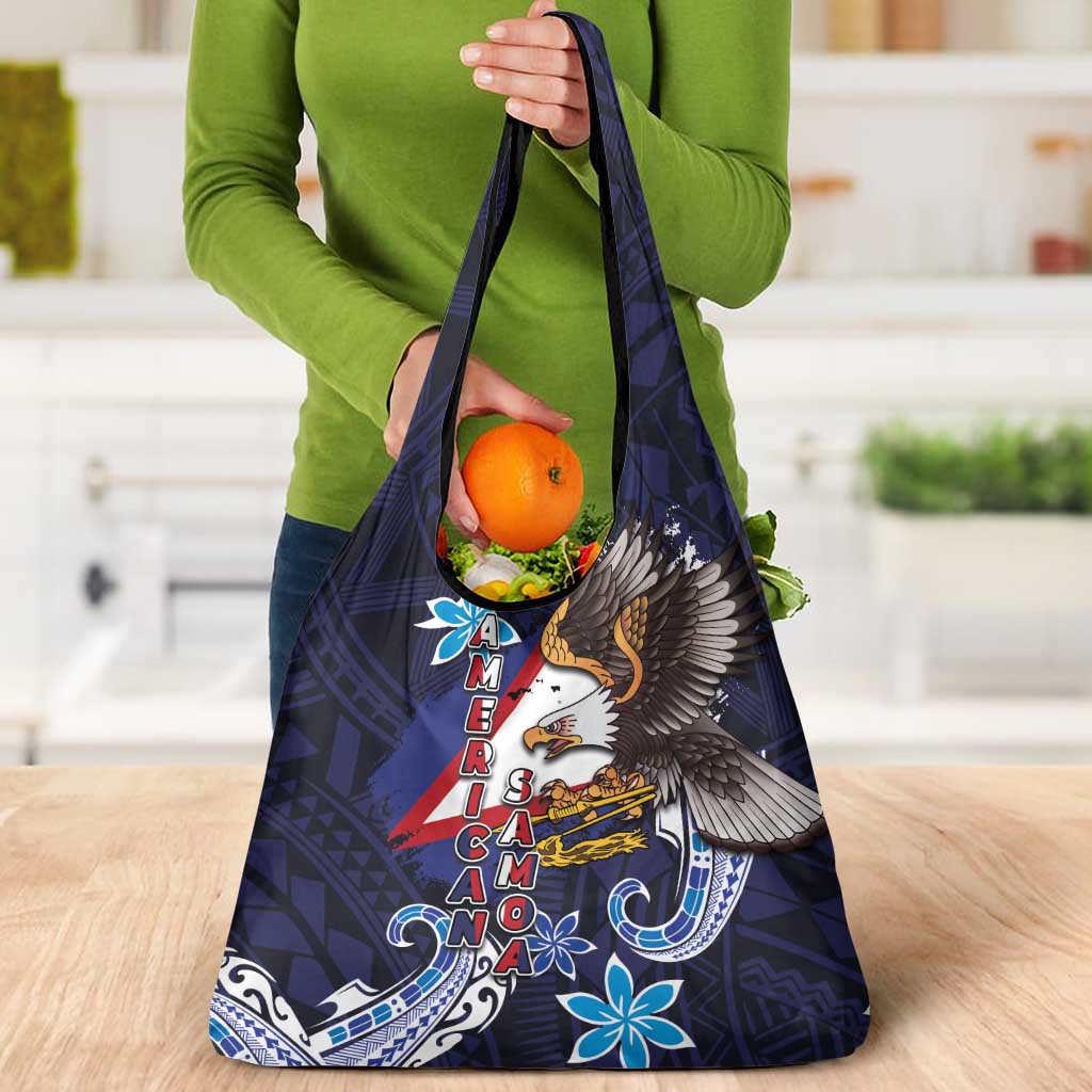 American Samoa Flag Day Grocery Bag Bald Eagle with Uatogi and Fue - Polynesian and Floral Tribal Tattoo LT03 - Polynesian Pride