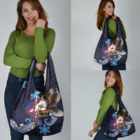 American Samoa Flag Day Grocery Bag Bald Eagle with Uatogi and Fue - Polynesian and Floral Tribal Tattoo LT03 - Polynesian Pride