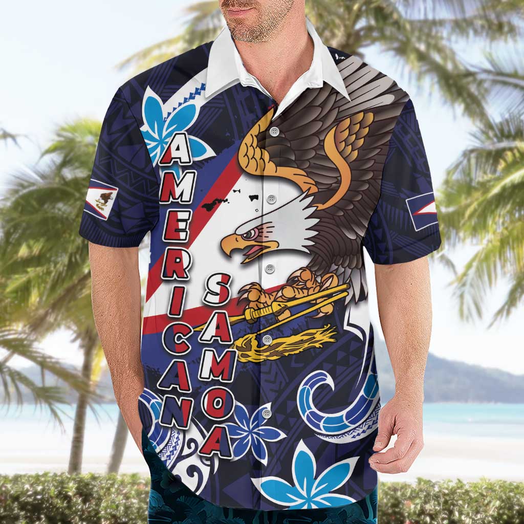 American Samoa Flag Day Hawaiian Shirt Bald Eagle with Uatogi and Fue - Polynesian and Floral Tribal Tattoo LT03 - Polynesian Pride